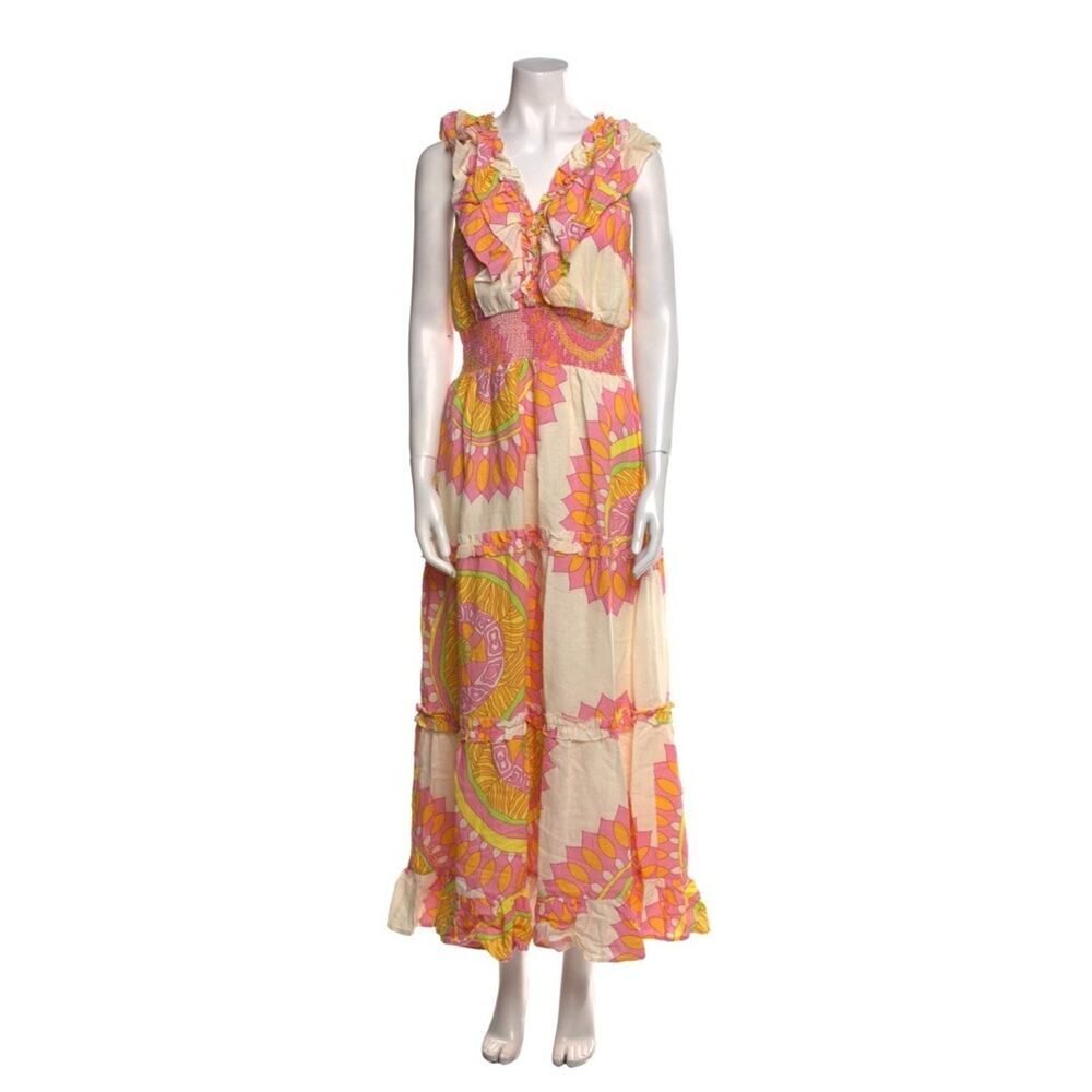 NWT Love the Label Boho Maxi Dress Linen Blend Ruffle Tiered Size L - Picture 4 of 13